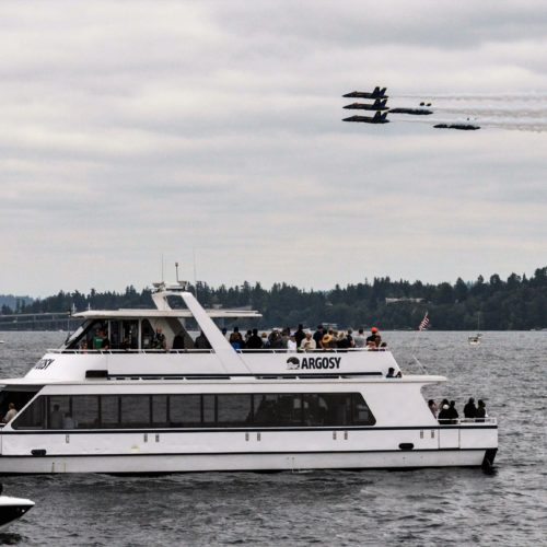 Argosy Cruise Boat on the water in front of the Seafair Boeing Air Show