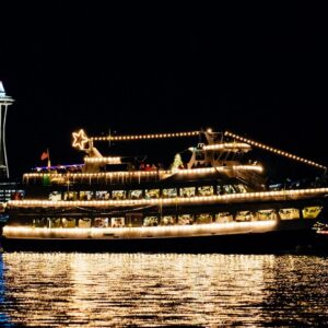 Argosy ship decorated with festive lights